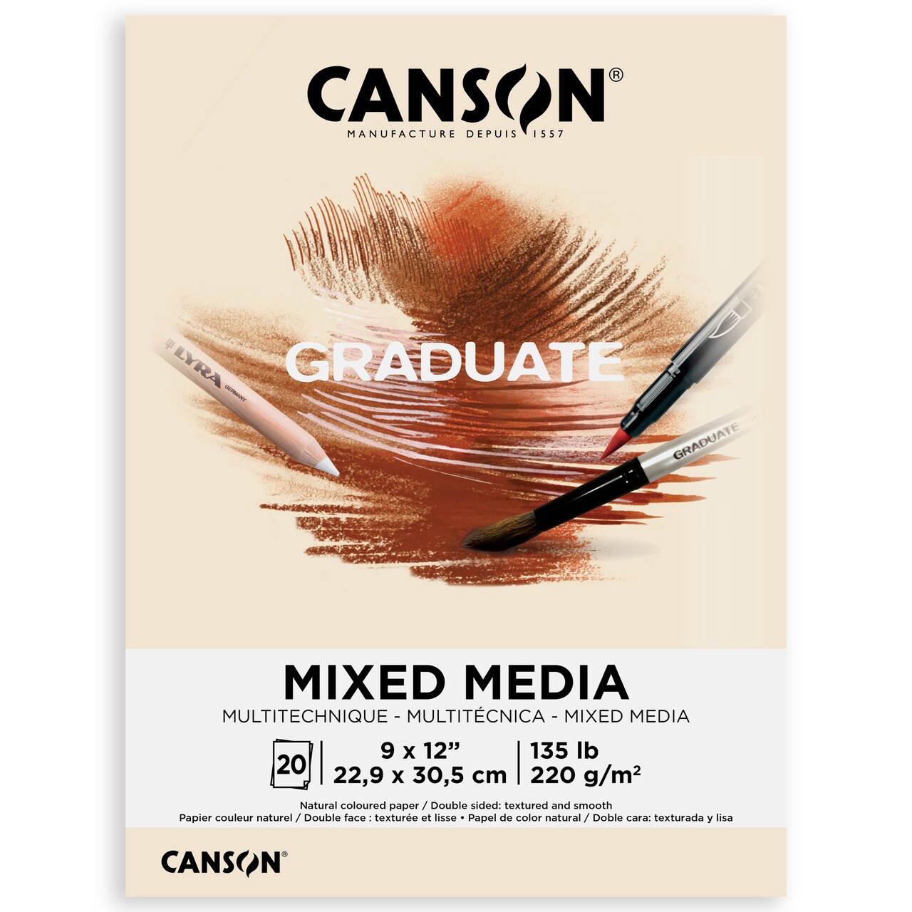 Canson Graduate Toned Mixed Media Pad Natural 9"x12"-20 sheets